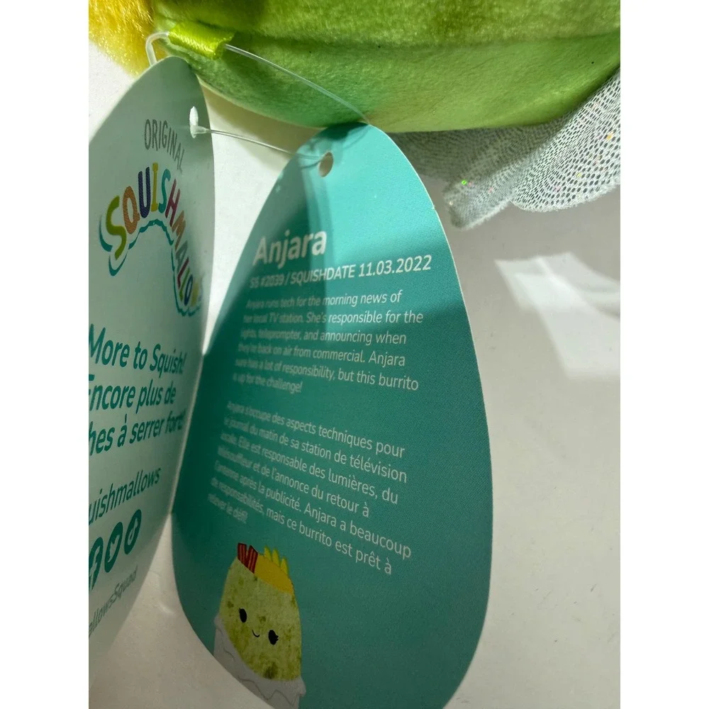 Squishmallows Anjara the Burrito 5 Inch Green Silver Breakfast Food Plush NWT